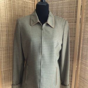 Liz Claiborne Collection zip front collared and cuffed houndstooth jacket size 8
